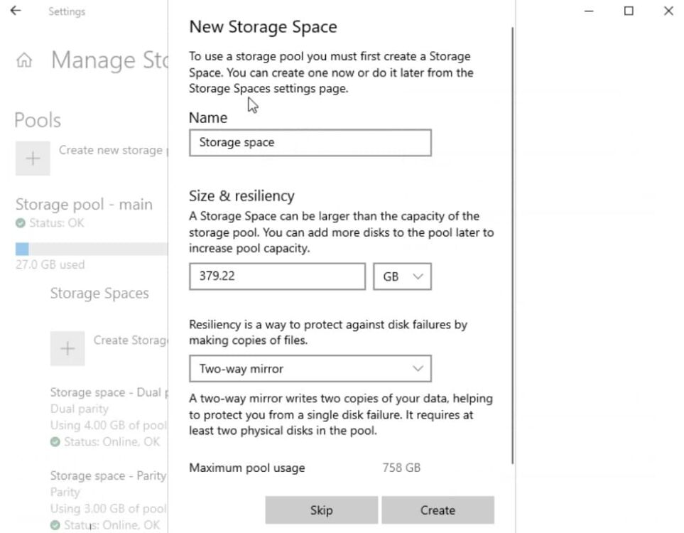 Windows 10 espace de stockage