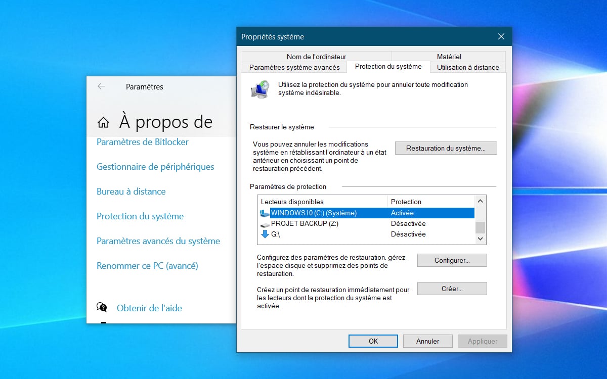 Windows 10 Point de restauration