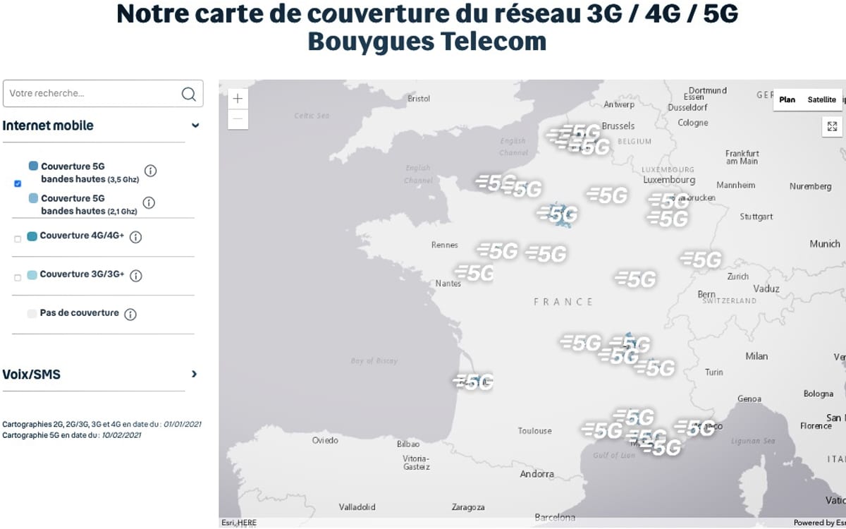 Bouygues 5G coverage map