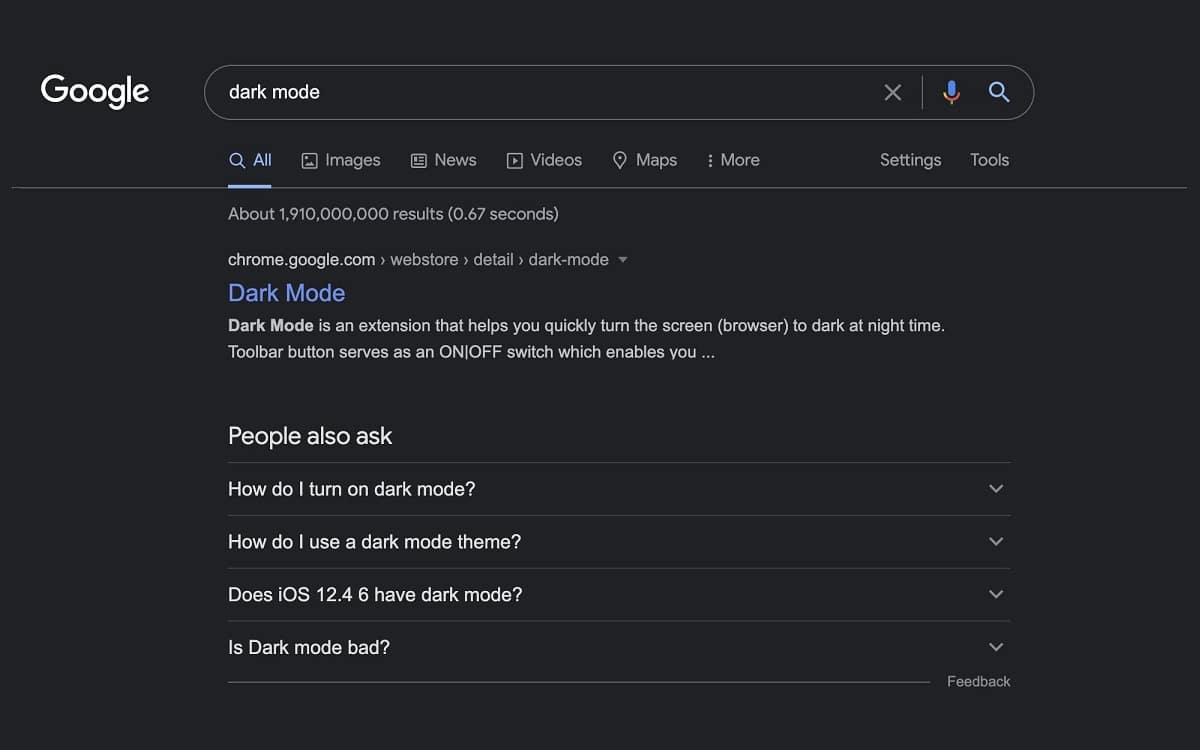 Google Search dark mode