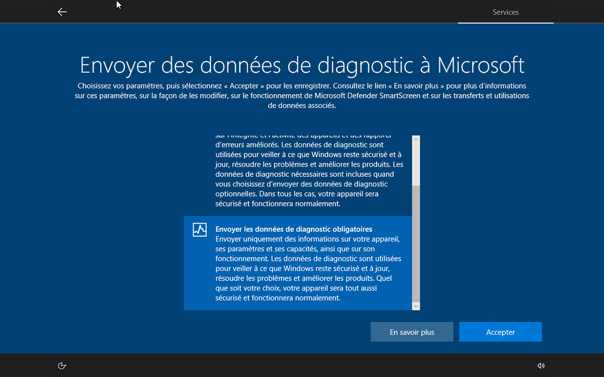 Windows 10 installation allow sending diagnostic data