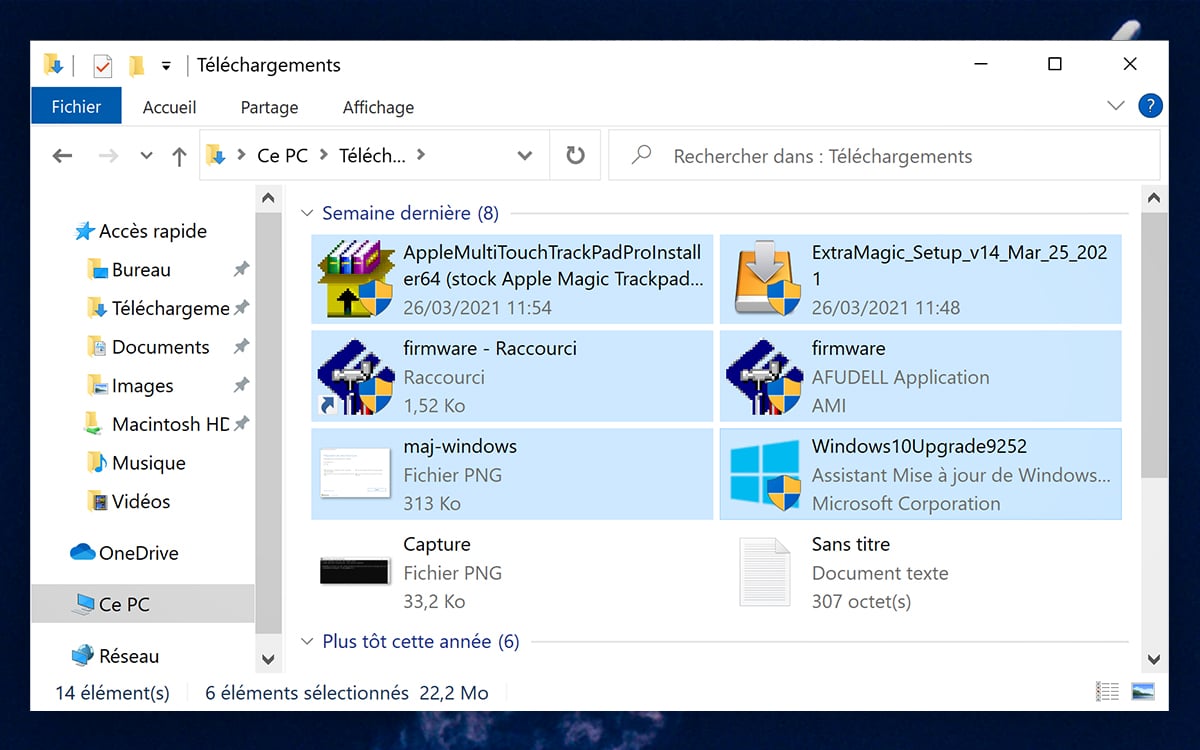 windows 10 sélectionner fichiers clavier souris