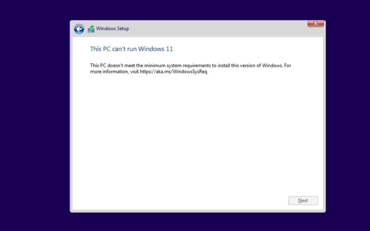 Windows 11 installation impossible