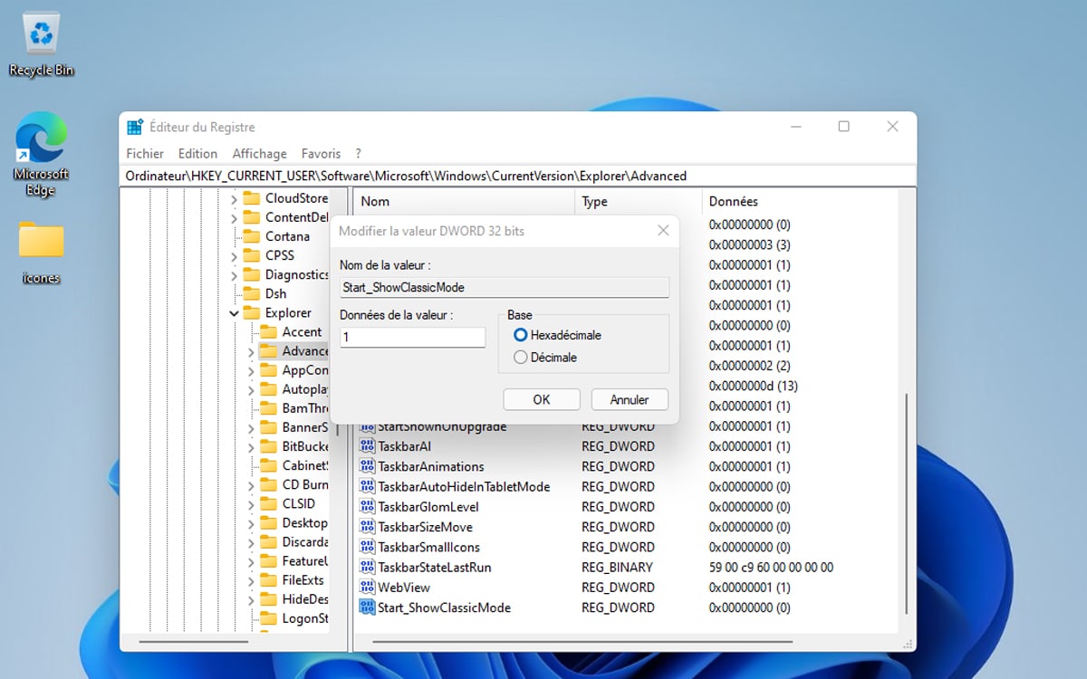 Windows 11 Editeur Registre Restaurer Ancien Menu Demarrer