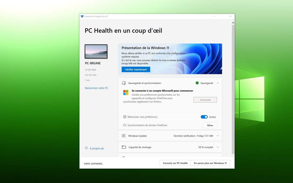 Windows 11 verifier materiel compatible