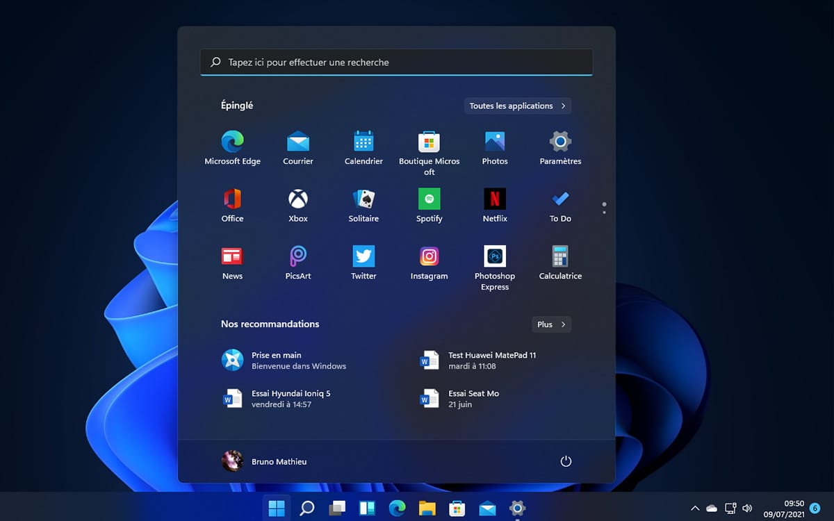 Windows 11 menu demarrer champ de recherche