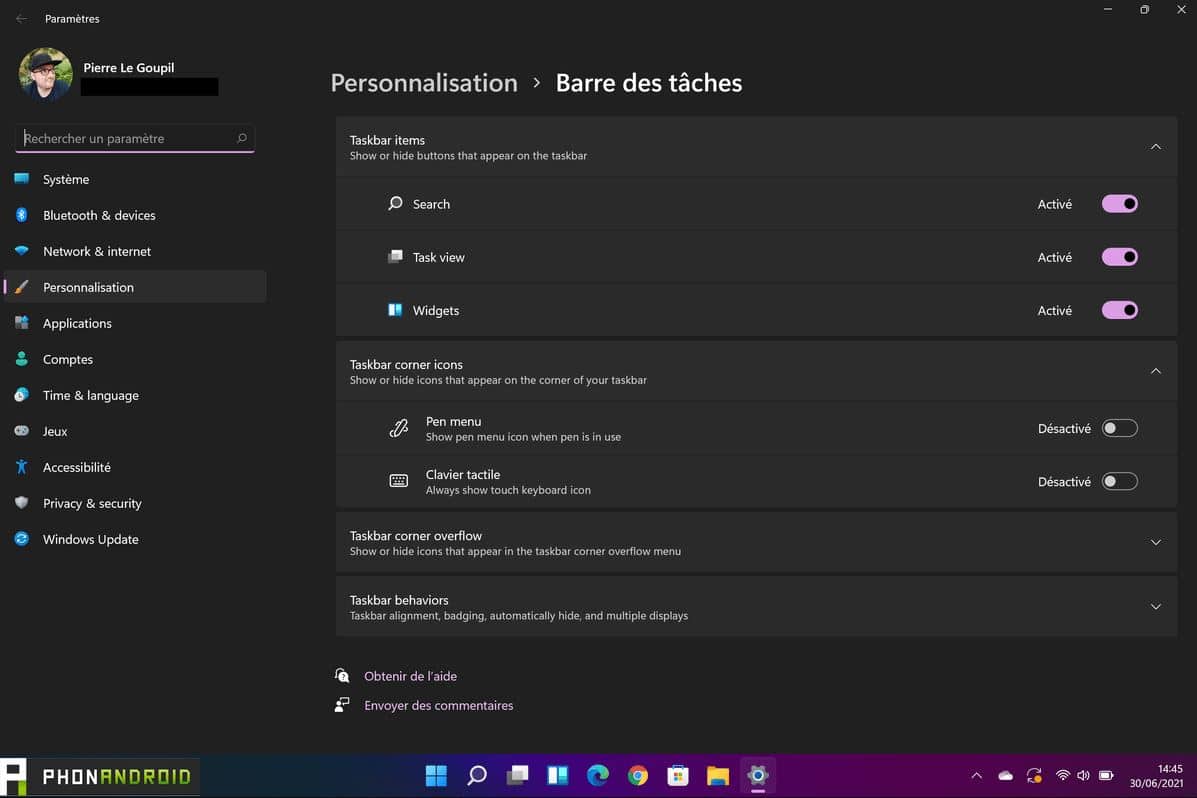 Pasek zadań Windows 11