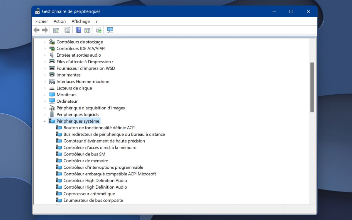 Windows 11 Gestionnaire de périphériques