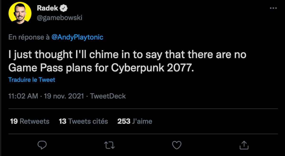 cyberpunk 2077 pas de xbox game pass officiel