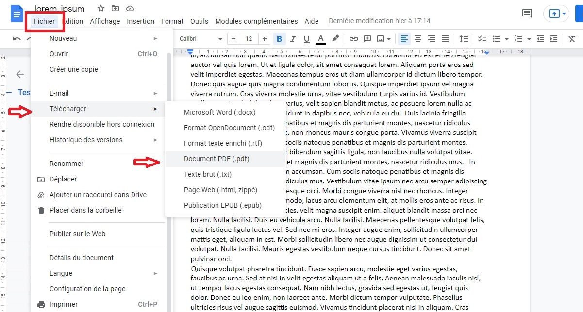 Télécharger un Google Docs en PDF