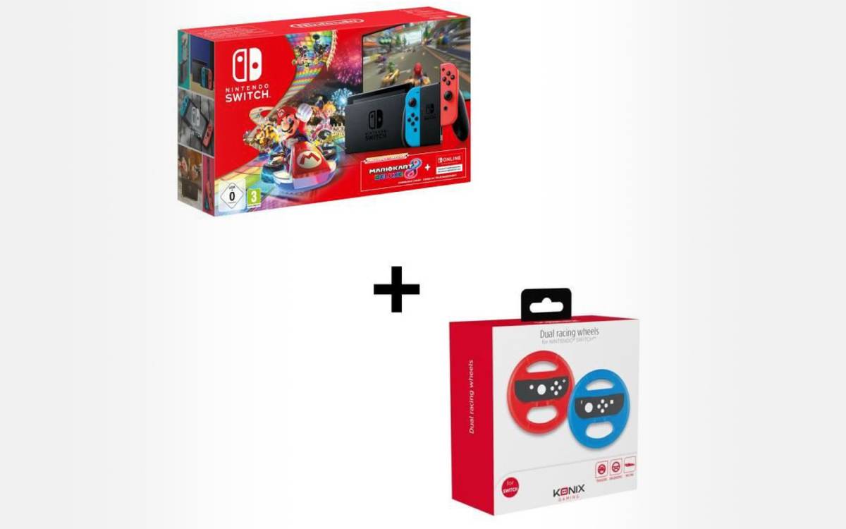 pack Nintendo Switch avec Mario Kart 8 Deluxe et 2 volants