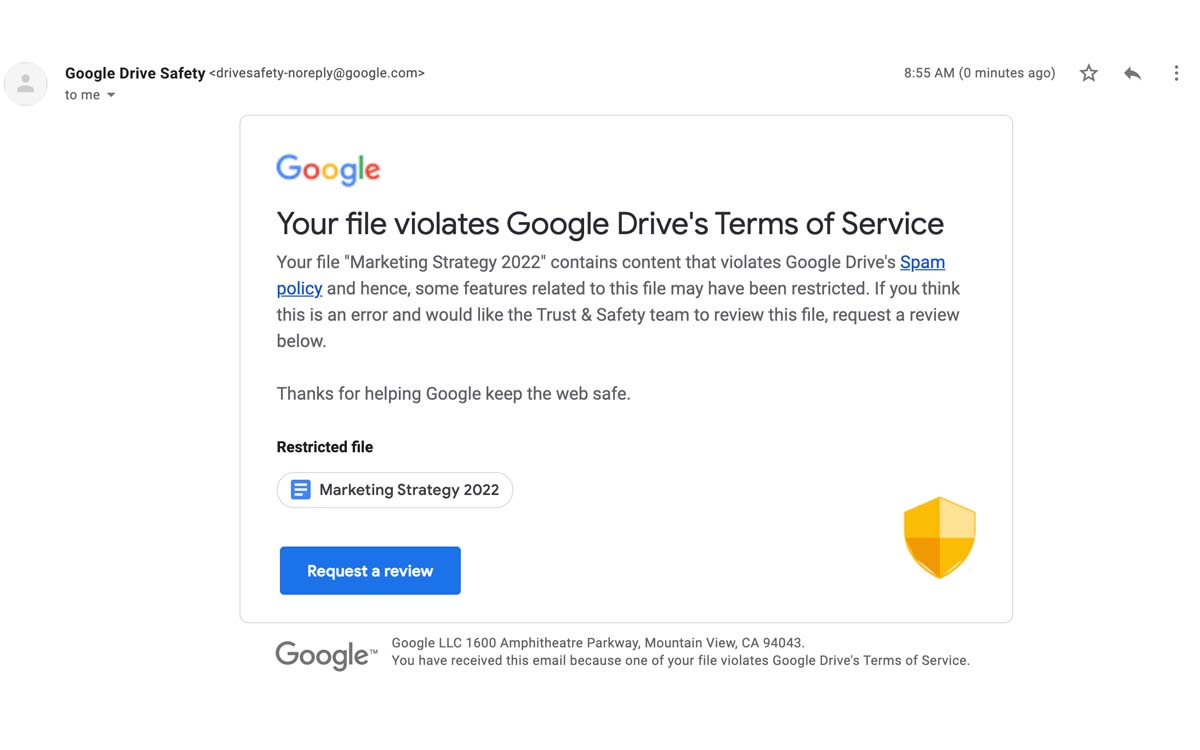 google drive restrictions spams
