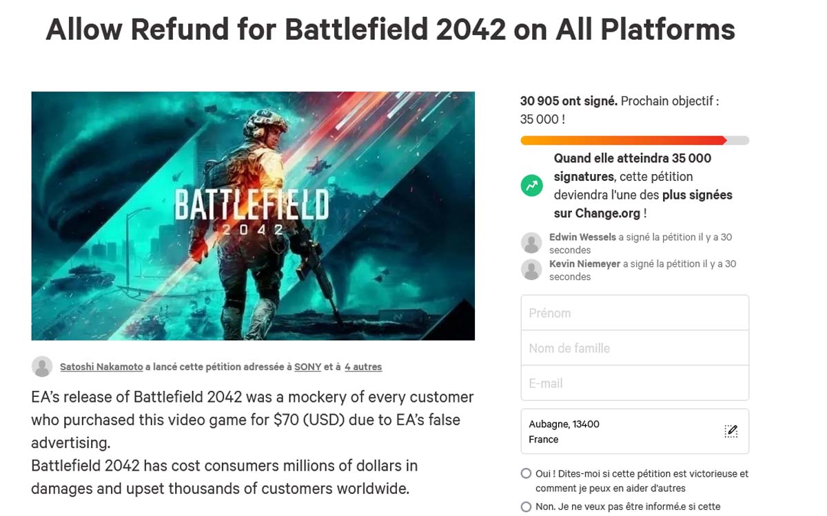 battlefield 2042 petition