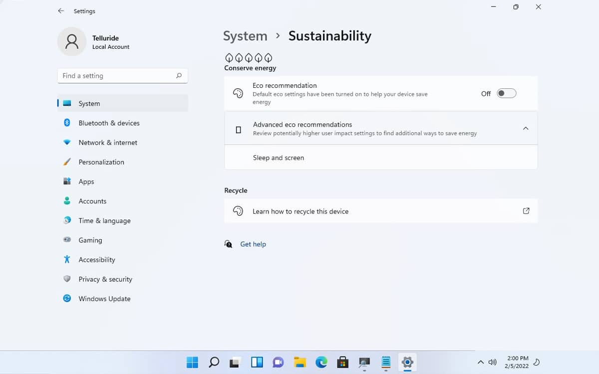 Windows 11 hållbarhetsparameter