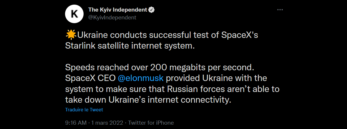 tweet débit starlink ukraine