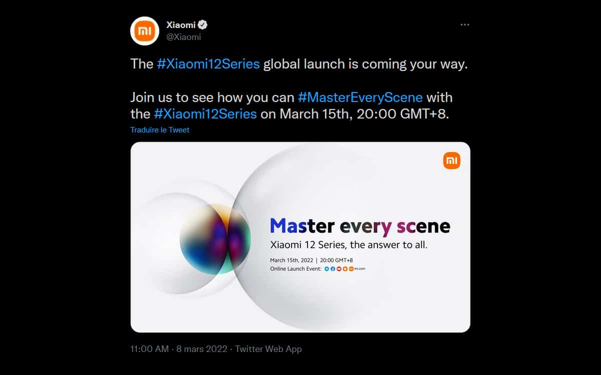 tweet xiaomi 12 lancement global