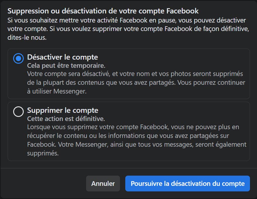 Facebook Messenger désactiver