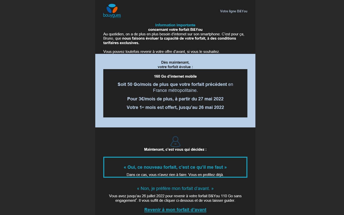 mail bouygues augmentation forfait b&you