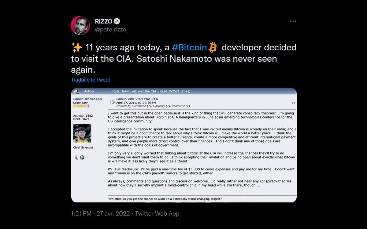 tweet createur bitcoin CIA
