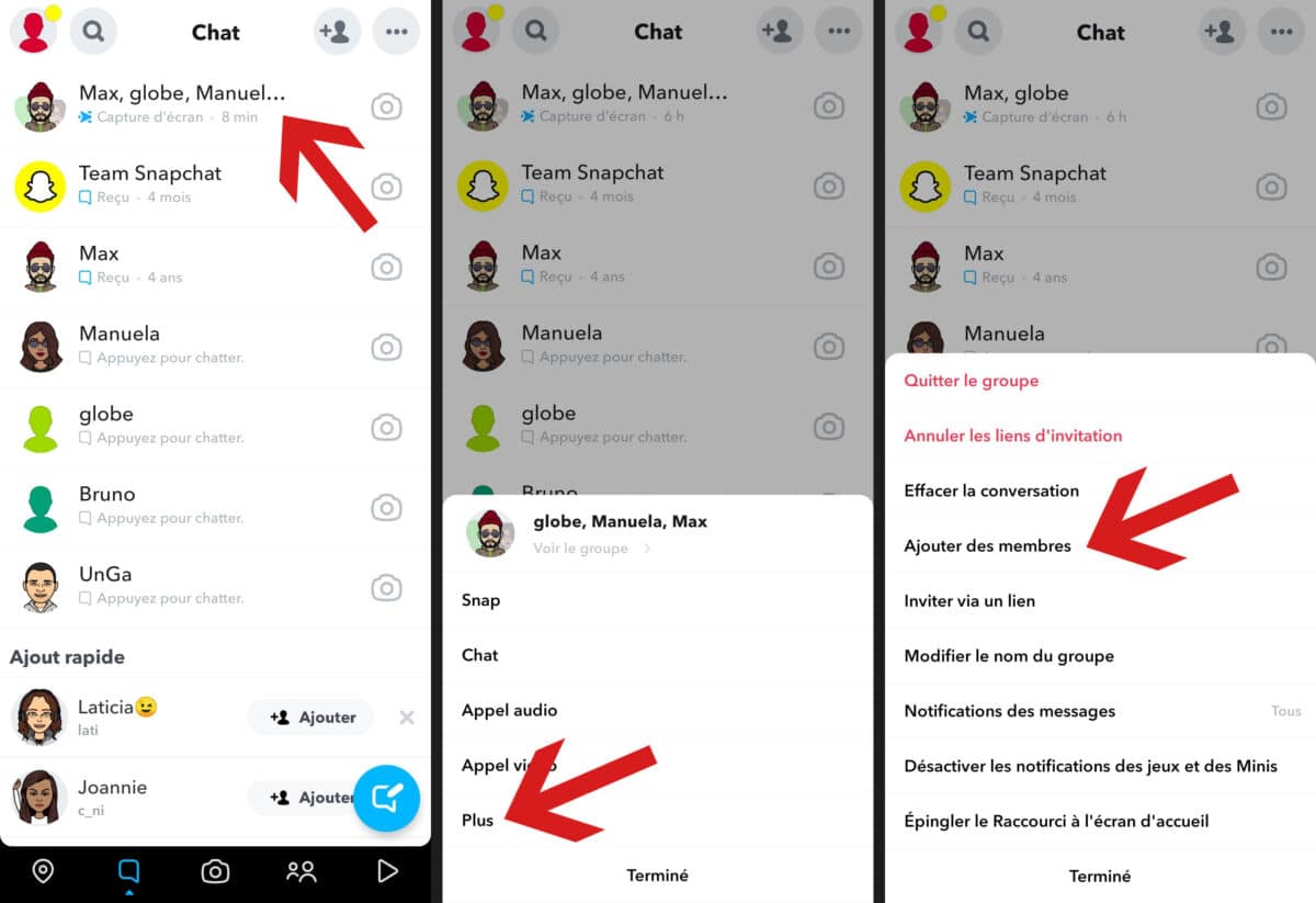 snapchat message groupe