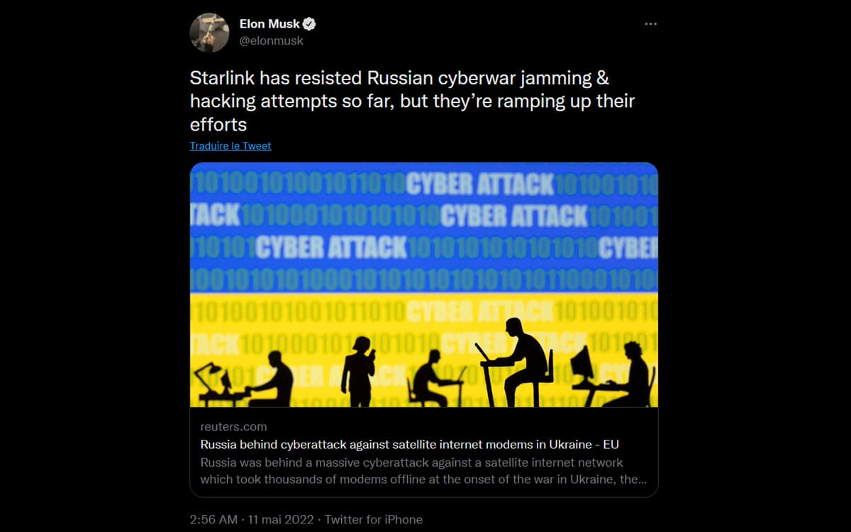 tweet elon musk cyberattaque russe