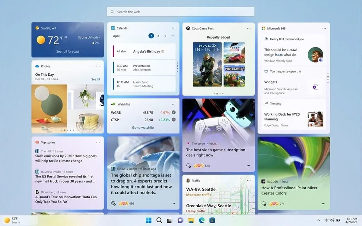 Windows 11 Widgets plein ecran